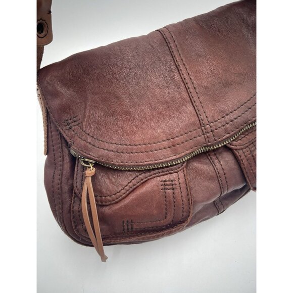 LUCKY BRAND Stash Shoulder Bag Italian Lamb Leather Whiskey Brown Fold Over Boho - Picture 3 of 14